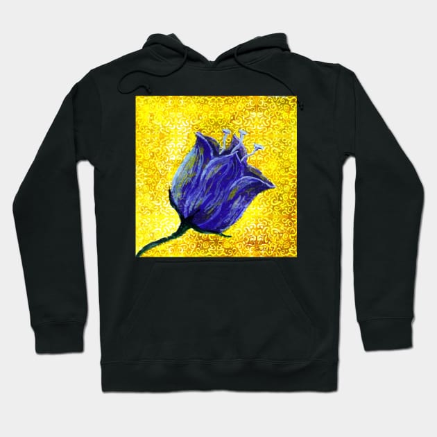 purple tulip on yellow with swirls and dots Hoodie by DlmtleArt